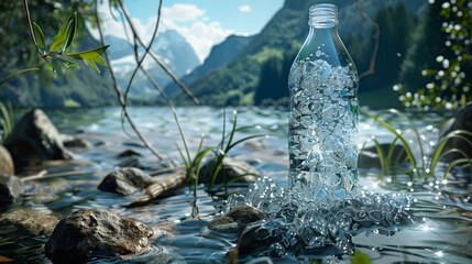  Nestled amidst a setting of tranquility, a bottle of Bear Brand water promises pure refreshment, its crystal-clear contents captured in breathtaking detail in this HD photograph