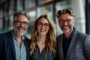 Caucasian business man and woman are laughing and talking together in the office.