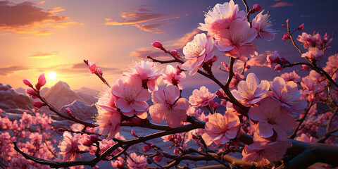 Wall Mural - Pink clouds, like delicate flowers blossoming in the garden of heav