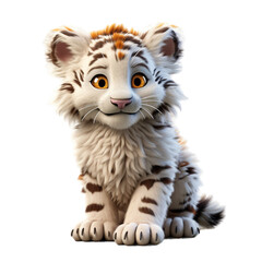 Wall Mural - 3d cartoon character cute baby tiger isolated on transparent background, generative ai