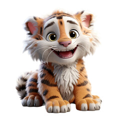 Wall Mural - 3d cartoon character cute baby tiger isolated on transparent background, generative ai