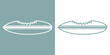 Logo club de surf. Silueta de tabla de surf lineal con mordisco de tiburón
