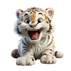 Wall Mural - 3d cartoon character cute baby tiger isolated on transparent background, generative ai