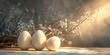 Eggs and Baby's Breath Flowers on Textured Gray Background