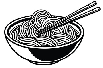 Noodle with chopstick line art vector illustration