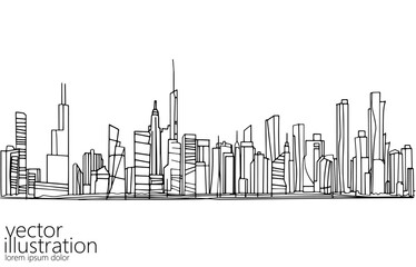 Wall Mural - Single continuous one line art city building construction. Architecture house urban apartment cityscape concept design sketch outline drawing vector illustration