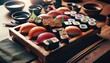Delicious Sushi Platter on a Wooden Tray