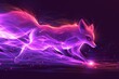A cartoon fox with fur the color of vibrant purple neon, teleporting mid-stride