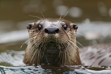 Wall Mural - river otter in the water