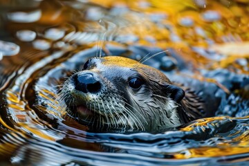 Wall Mural - river otter in the water