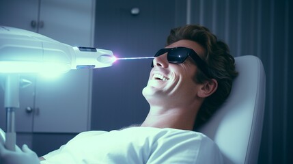 A photo of a dentist using a dental laser