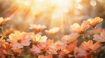 Sticker - Wild orange flowers soaking up the last warm rays of a setting sun, with a magical bokeh effect that evokes a tranquil, dream-like atmosphere.