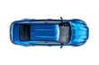 A modern blue sports car, view from above, isolated on a transparent background, Generative AI
