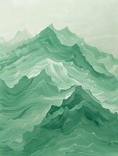 A Dynamic Painting Of A Large Green Wave Crashing In The Ocean, Capturing The Power And Movement Of The Sea