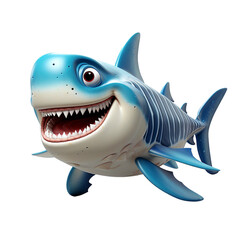 Wall Mural - Shark 3d cartoon character isolated on transparent background, generative ai