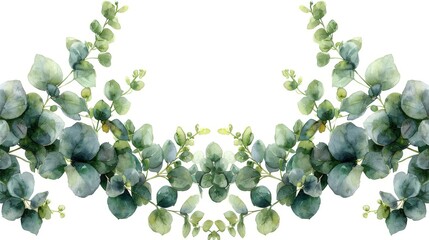 Wall Mural - This watercolor wreath is painted with green eucalyptus leaves and branches. It is suitable for cards, invitations, posters, save the dates. It is available in spring or summer flowers and can have
