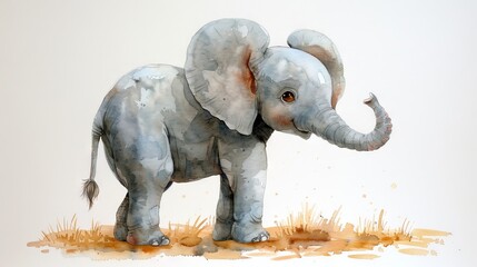 Wall Mural - The nursery for boys features a watercolor illustration of an elephant baby