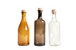 3 old colorful glass bottles, isolated on transparent background, Generative AI