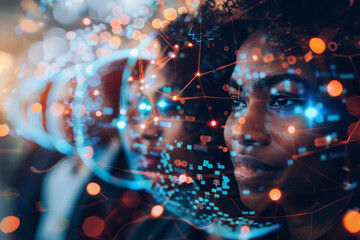 Poster - A woman's face is shown in a computer generated image with a lot of dots