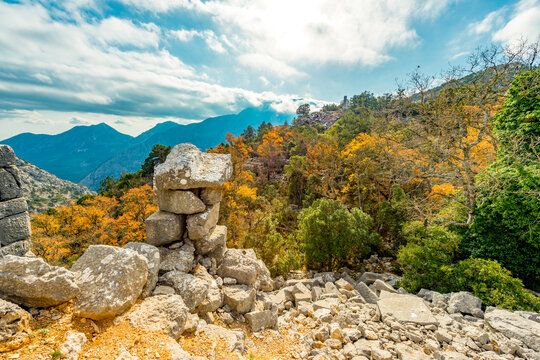 termessos ancient city the amphitheatre. termessos is one of antalya -turkey's most outstanding arch