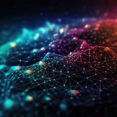Poster - Colorful network of dots and lines on a dark background.