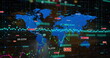 Image of social media notifications and data processing over world map
