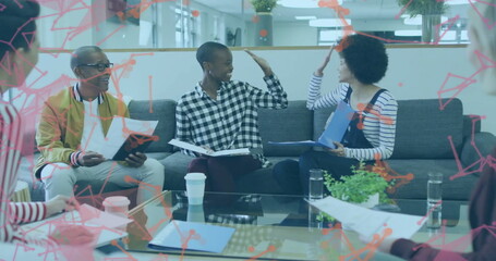 Poster - Image of data processing over diverse business people in office