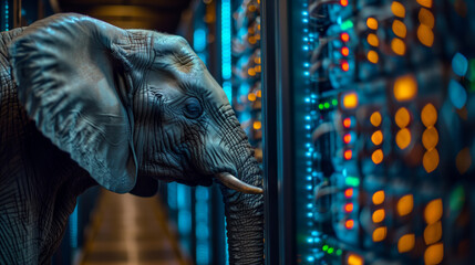 Poster - Elephant Standing in Front of Row of Servers