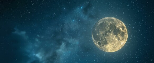 Wall Mural - a glowing full moon in a large expanse of night sky. generative ai