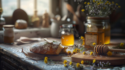 Wall Mural - jar of honey with honeycomb