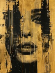 Wall Mural - A realistic painting of a womans face, capturing her features against a bright yellow background