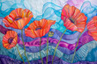Abstract pattern with bright whimsical poppies