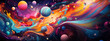 Cosmic background dance of vibrant hues and spheres in a fantastical space nebula