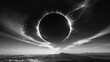Monochrome abstract monumental eclipse over the mountaintop