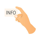 Fototapeta Nowy Jork - hand holding note with info word; could be used in presentations, websites, or educational materials to communication and sharing of information- vector illustration