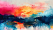 colorful abstract artwork with white, pink, red, and blue shades smeared and blended across the surface creating a dynamic and fluid appearance.