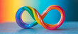 World autism awareness day background. Rainbow colored infinity on blue background. Infinity is symbol of autism disorder, adhd, neurodiversity