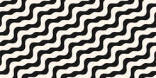 Black And White Diagonal Wavy Lines Seamless Pattern. Vector Abstract Liquid Stripes Background. Simple Monochrome Texture With Diagonal Waves, Fluid Shapes. Groovy Repeated Design For Decor, Print