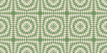 Vector Seamless Pattern With Optical Illusion Effect, Kaleidoscope. Abstract Checkered Ornament Texture. Retro Style Funky Background. Green And Beige Color. Repeat Design For Decor, Print, Wrapping