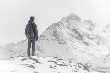 A drawing of a man standing on top of the world done in one line