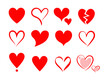Red heart shapes set