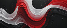 Red White Fluid Colors Wave On Black Grainy Background, Noise Texture Abstract Large Banner Design, Copy Space