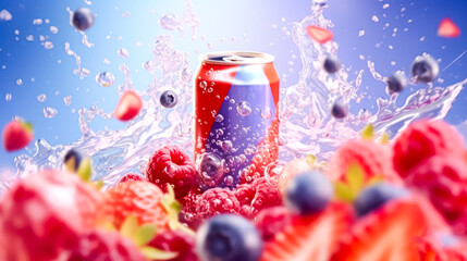 Wall Mural - A bottle of fruit juice is floating in the water.
