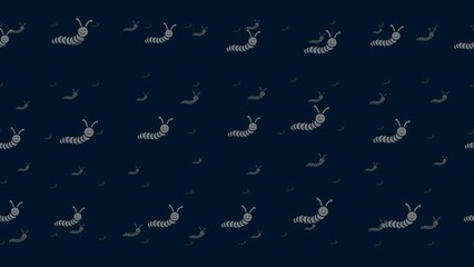 Poster - Caterpillar symbols float horizontally from left to right. Parallax fly effect. Floating symbols are located randomly. Seamless looped 4k animation on dark blue background