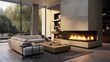 Ultra-modern living room with polished concrete, integrated fireplaces, and sleek furniture