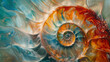 art oil painting nautilus shell on blue as background