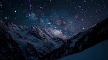 Dramatic Mountain At Night Scene With Stars, Animated Virtual Repeating Seamless 4k	