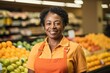 Portrait of a smiling middle aged female grocery store worker