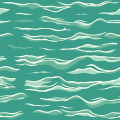 Wall Mural - Seamless abstract pattern with wavy lines resembling sea waves on a teal background