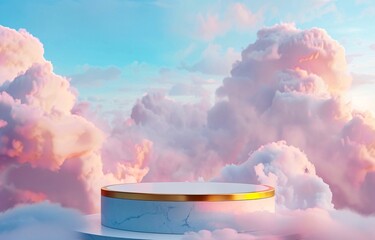 Wall Mural - 3D podium on pastel clouds background